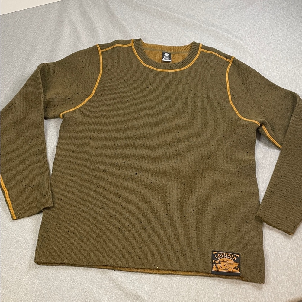 Levitate Mens Crewneck Sweater Olive Green Mustard Yellow  Medium Viscose Wool